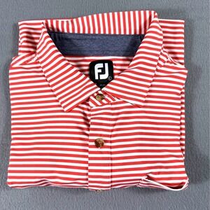 FootJoy Red‎ White Striped Golf Polo Shirt Men L Pocket Performance Country Club